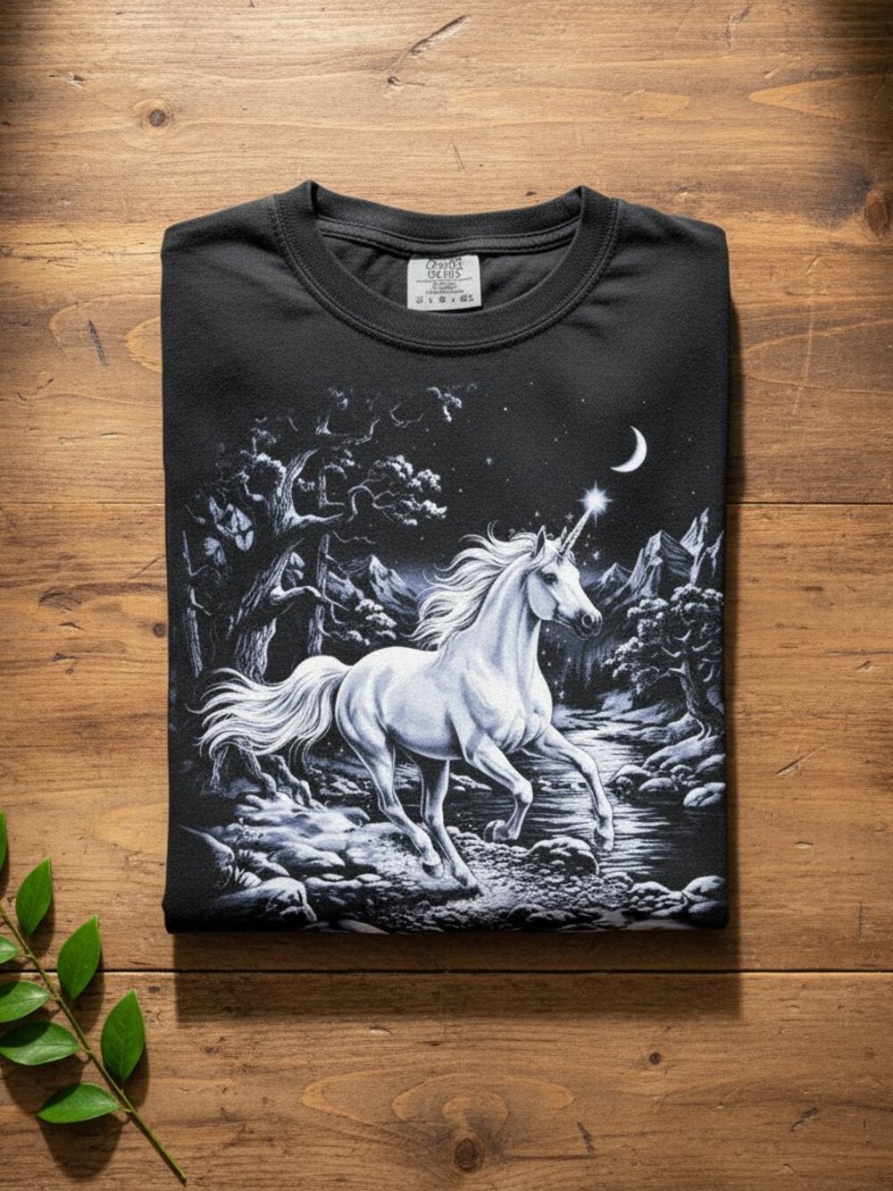 90s Unicorn Moonlit Forest Graphic Tee | Vintage Fantasy Magical Shirt
